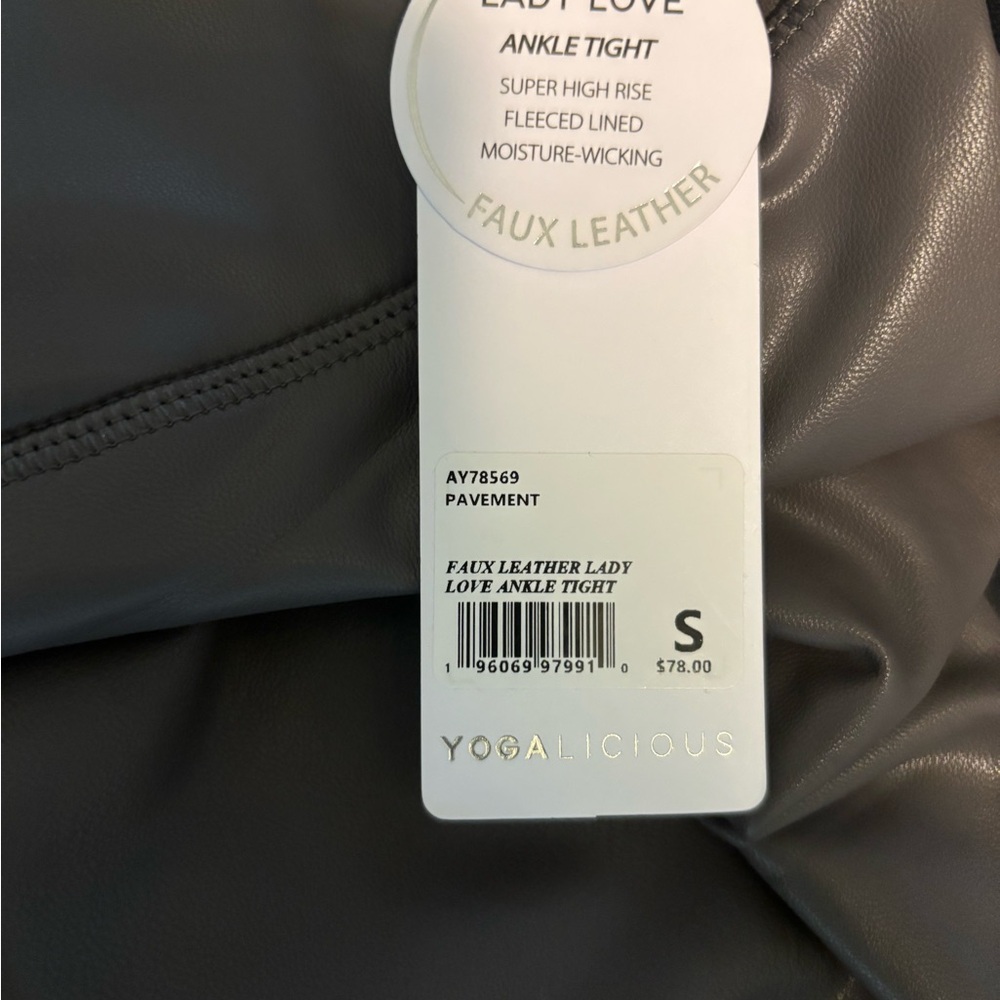 Yogalicious Faux Leather NWT super high rise fleece lined ankle tight sz S - Picture 5 of 5